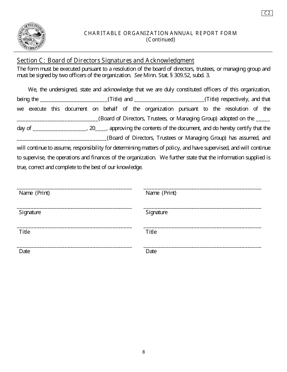 Form C2 Charitable Organization Annual Report Form - Minnesota, Page 8