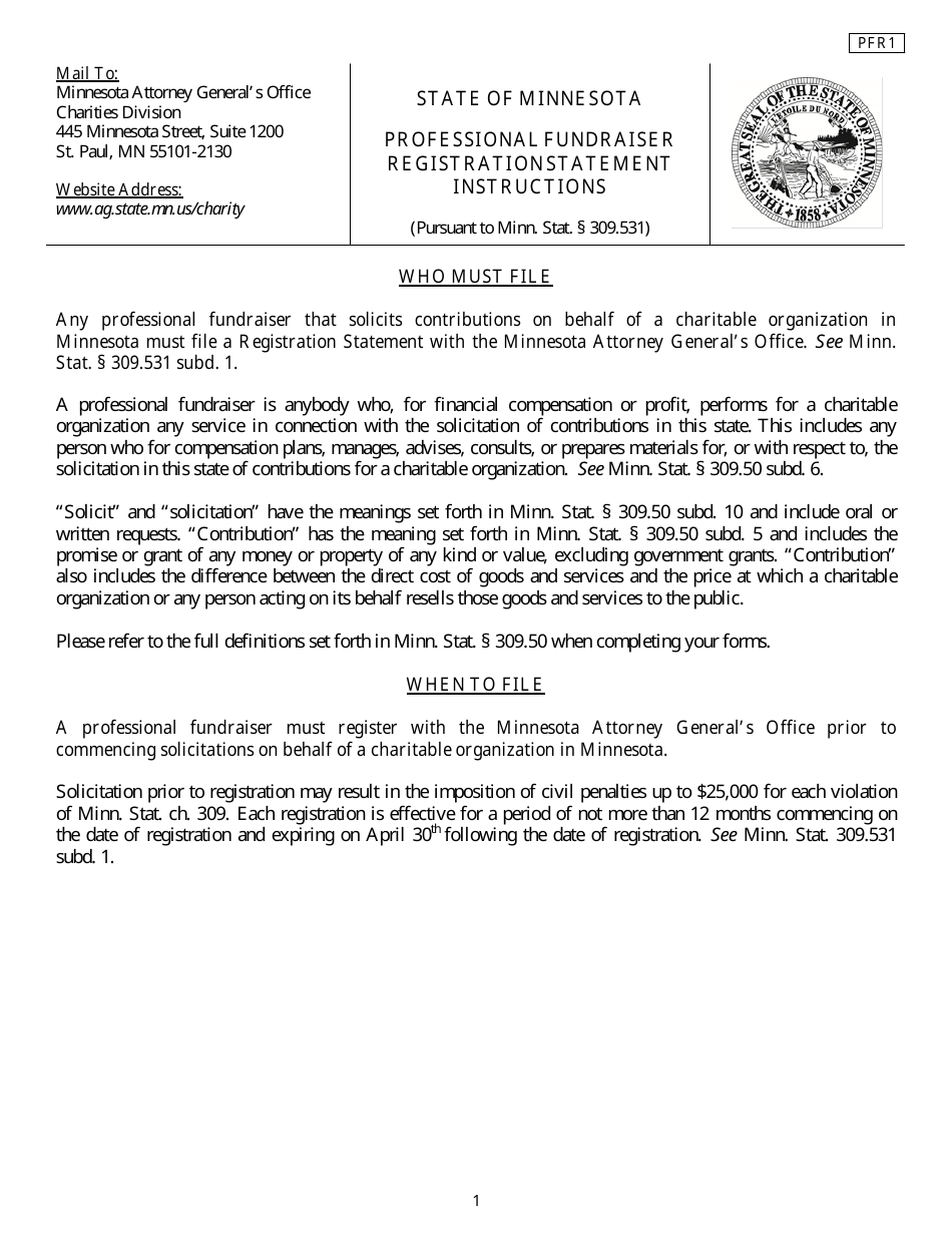 Form PFR1 Fill Out, Sign Online and Download Fillable PDF, Minnesota