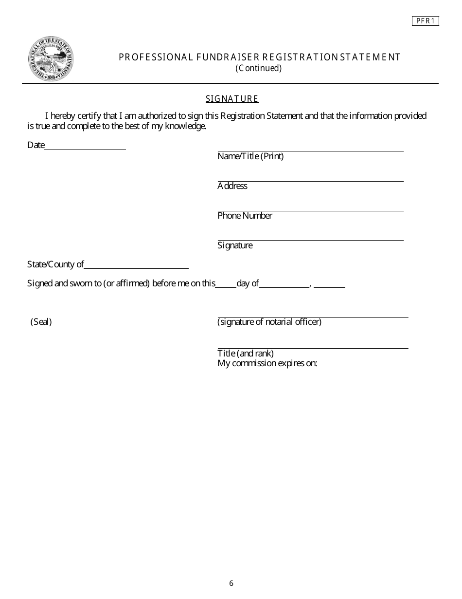 Form PFR1 Professional Fundraiser Registration Statement - Minnesota, Page 6