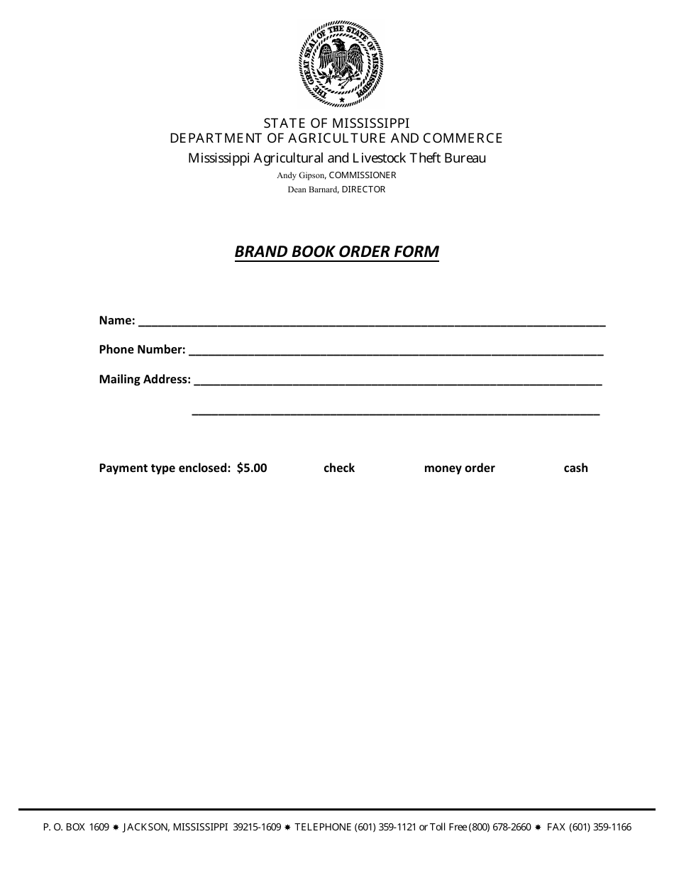 Brand Book Order Form - Mississippi, Page 1
