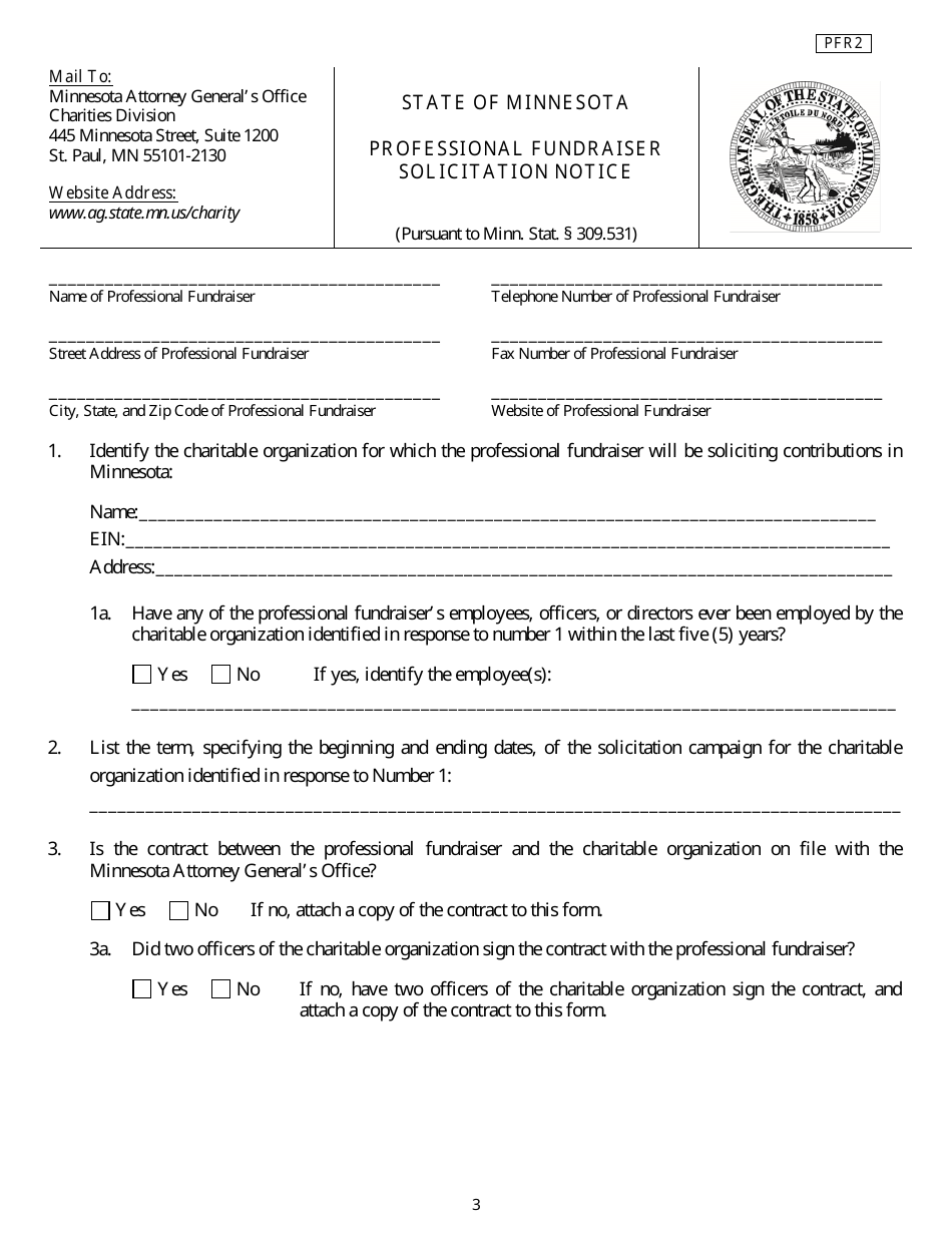 Form PFR2 Professional Fundraiser Solicitation Notice - Minnesota, Page 3
