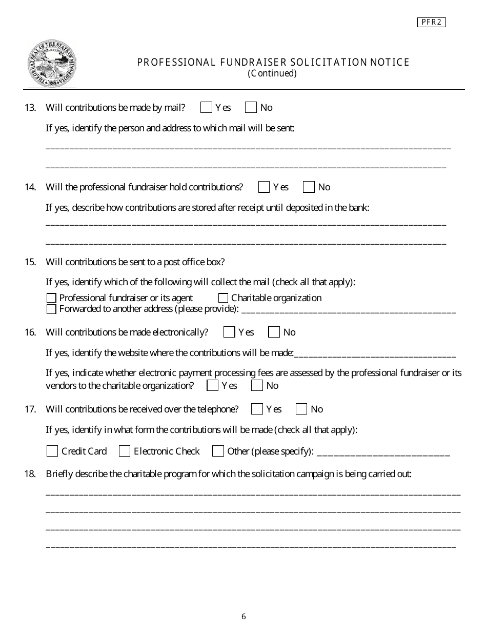 Form PFR2 Professional Fundraiser Solicitation Notice - Minnesota, Page 6