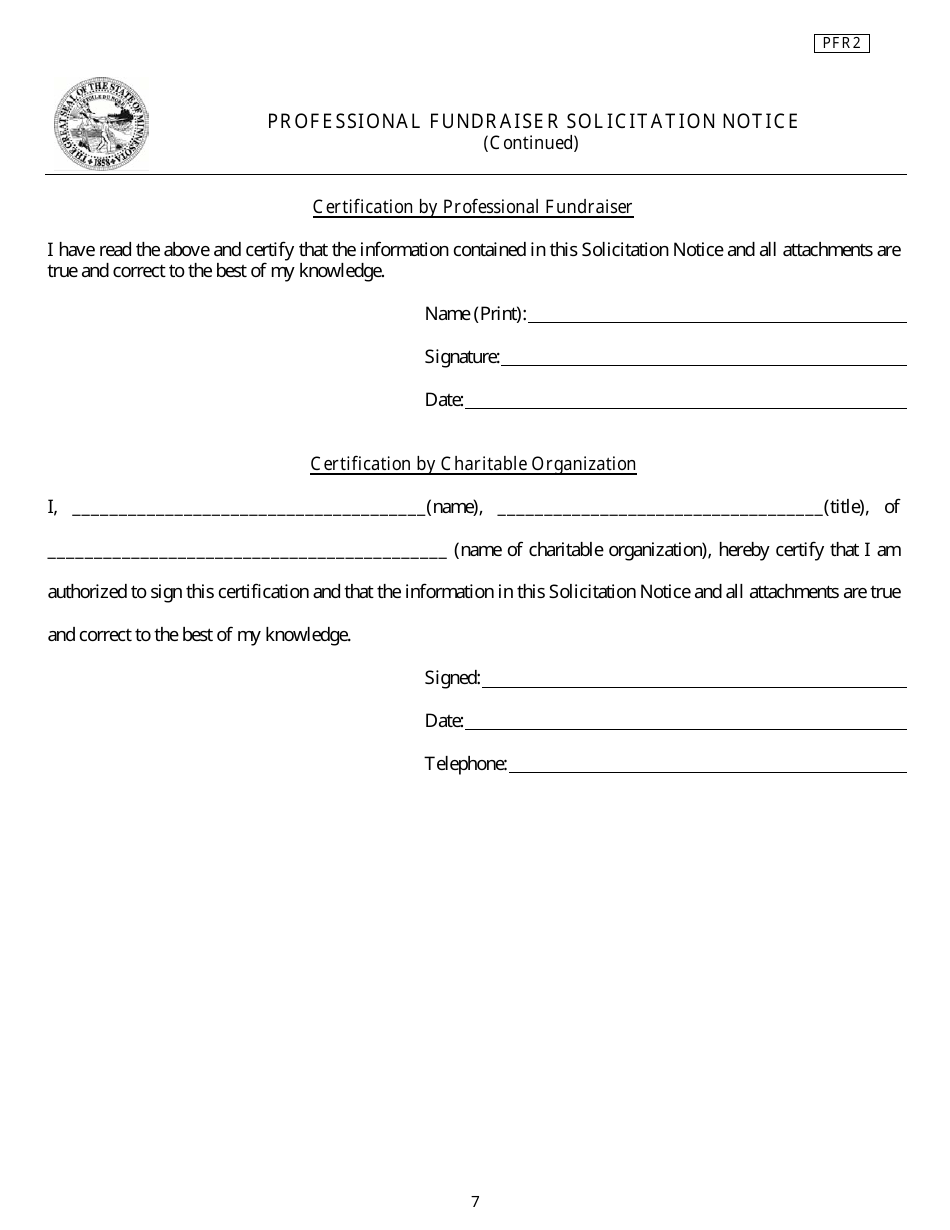 Form PFR2 Professional Fundraiser Solicitation Notice - Minnesota, Page 7