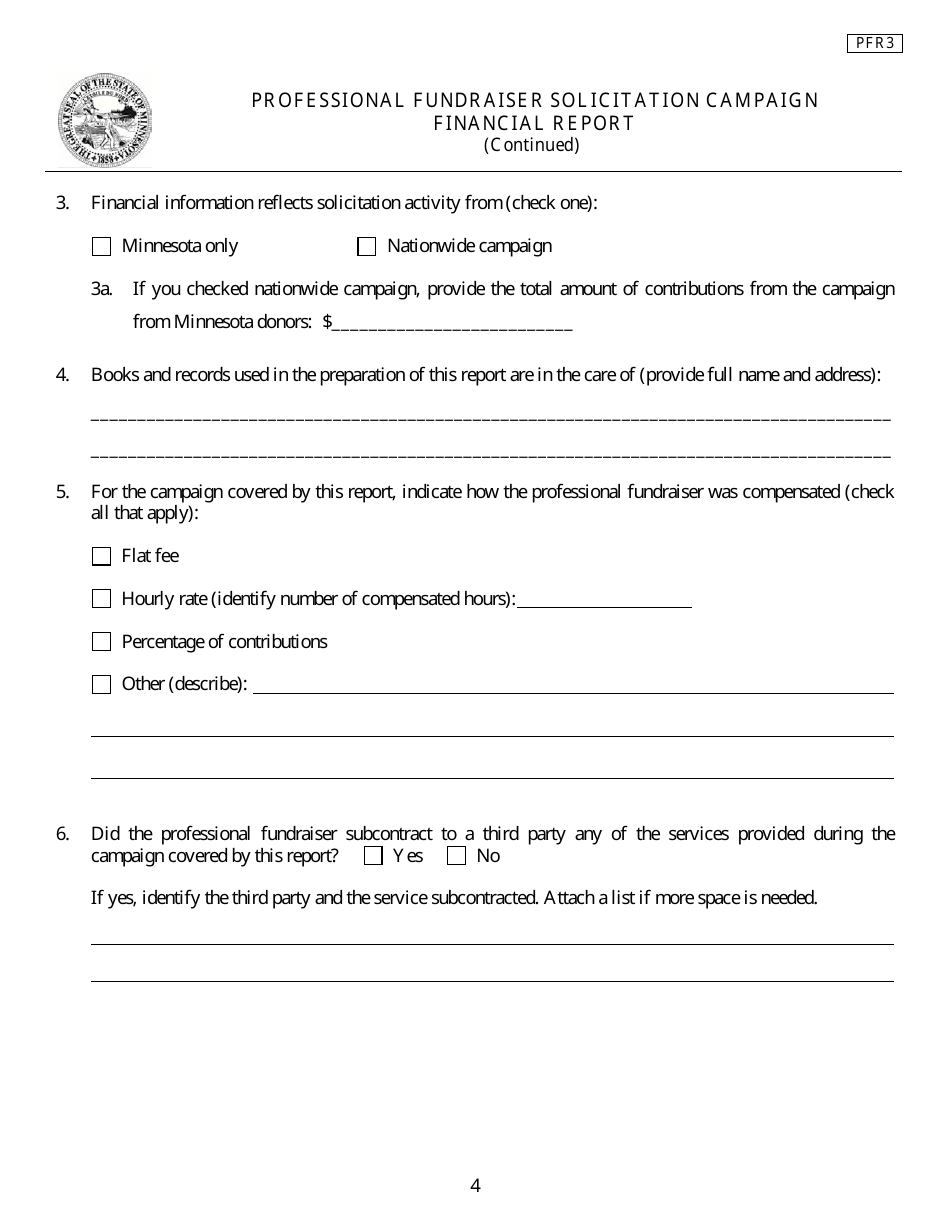Form PFR3 Professional Fundraiser Solicitation Campaign Financial Report - Minnesota, Page 4