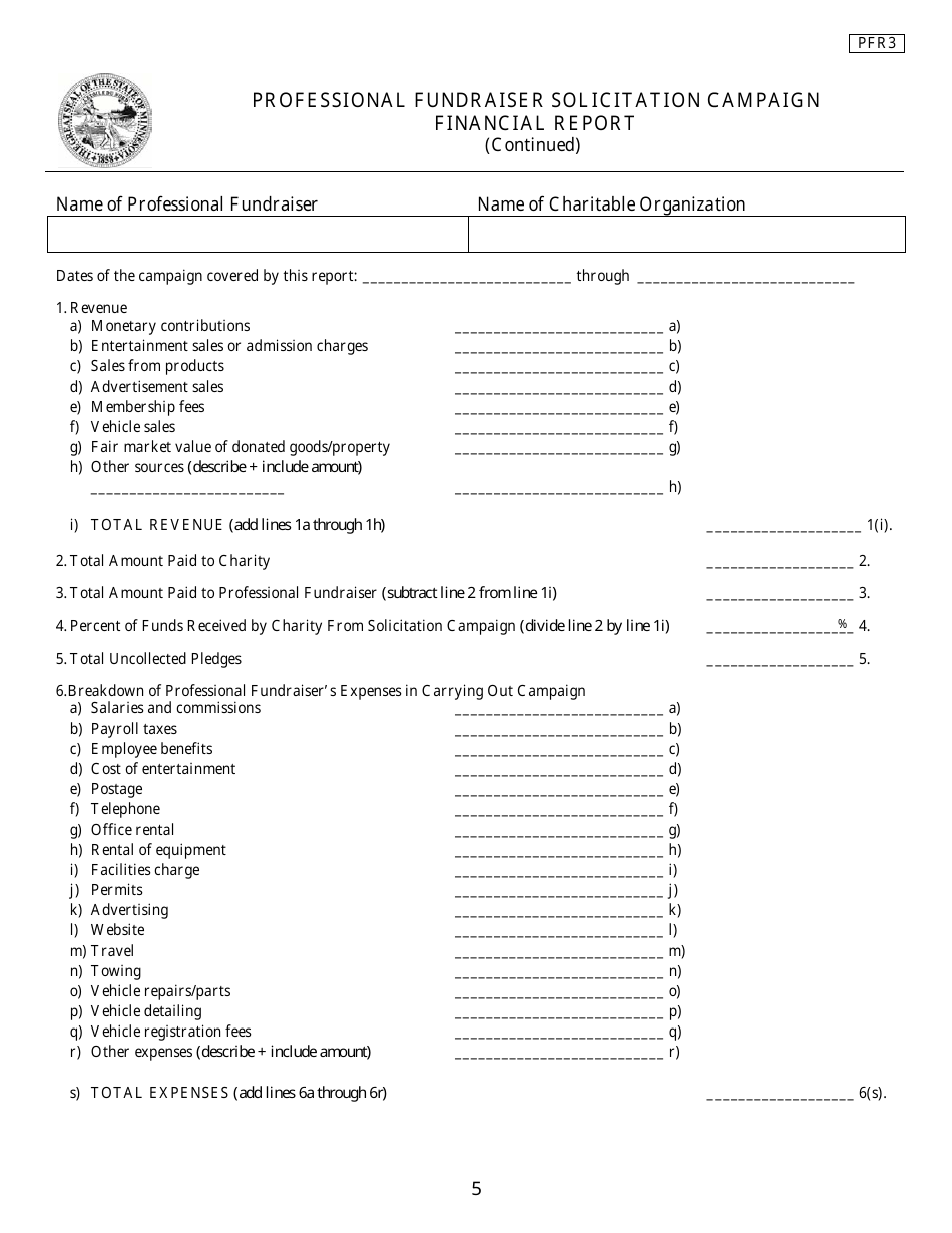 Form PFR3 Professional Fundraiser Solicitation Campaign Financial Report - Minnesota, Page 5
