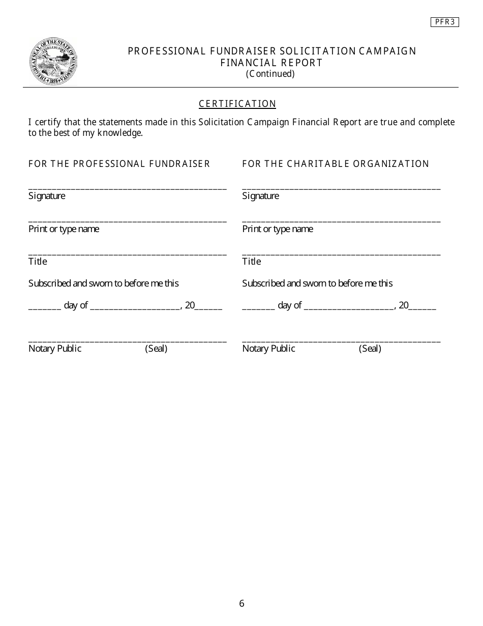 Form PFR3 Professional Fundraiser Solicitation Campaign Financial Report - Minnesota, Page 6
