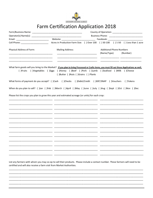 Farm Certification Application Form - Mississippi Download Pdf