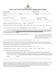 &quot;Arts and Crafts Certification Application Form&quot; - Mississippi, 2018