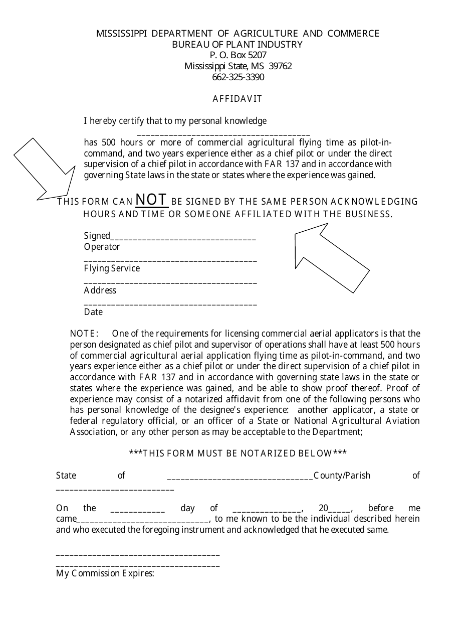 Affidavit Form - Mississippi, Page 1