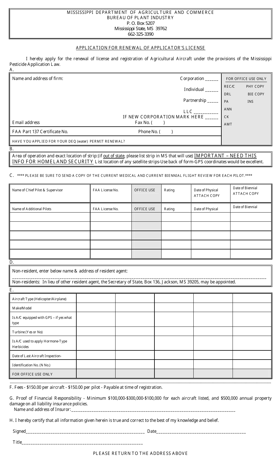 Mississippi Application for Renewal of Applicator's License Fill Out