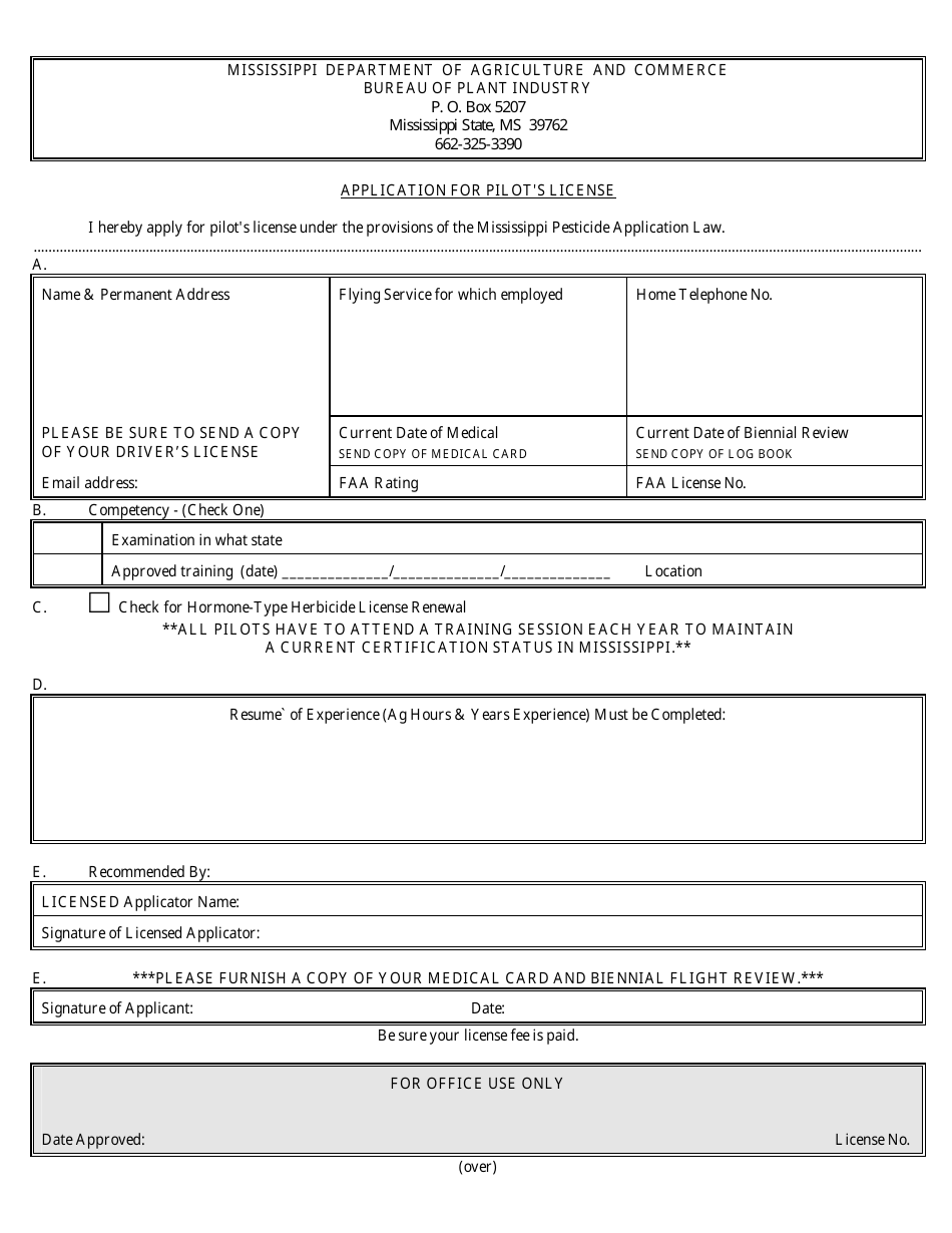 Mississippi Application for Pilot's License - Fill Out, Sign Online and ...