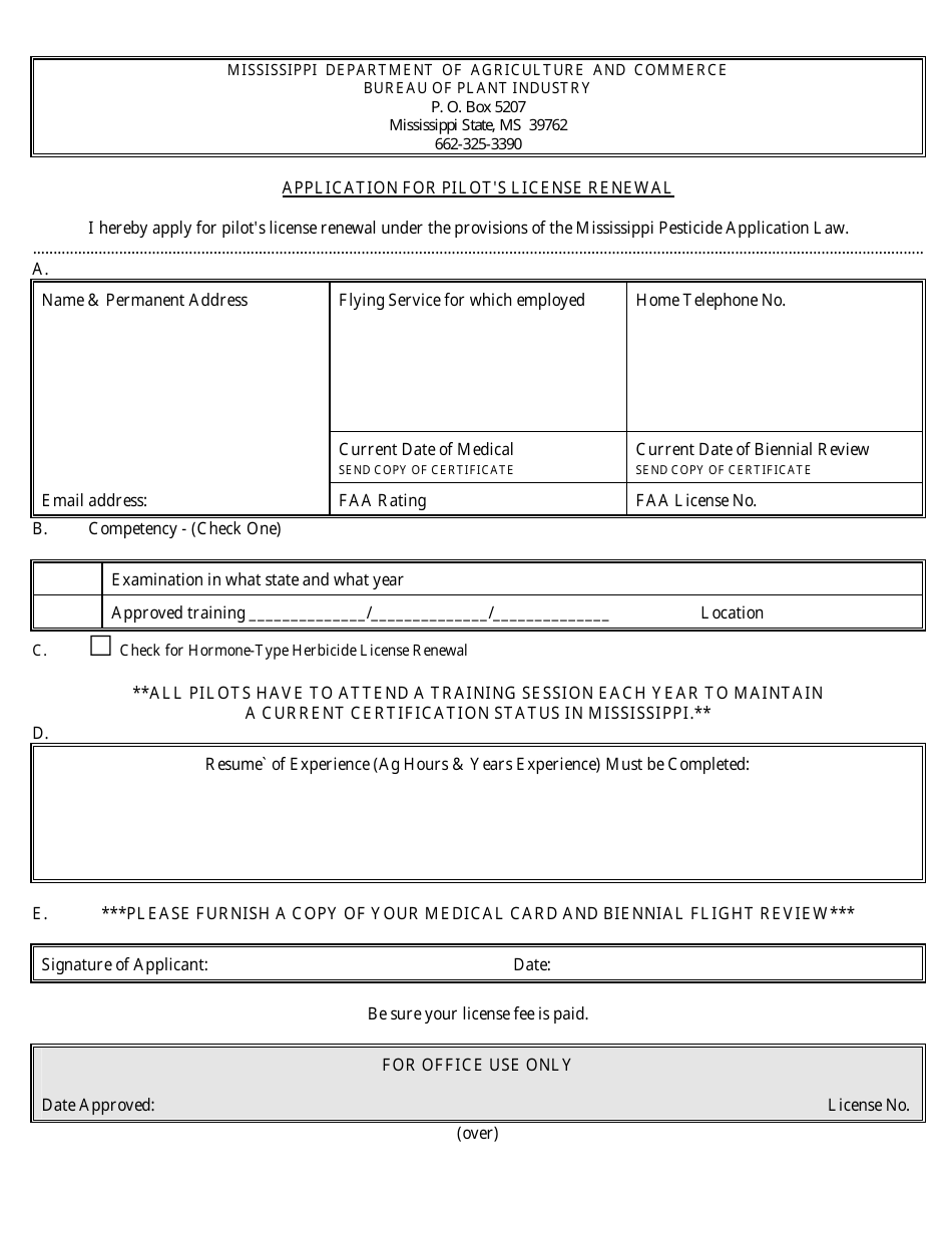 Mississippi Application for Pilot's License Renewal - Fill Out, Sign ...