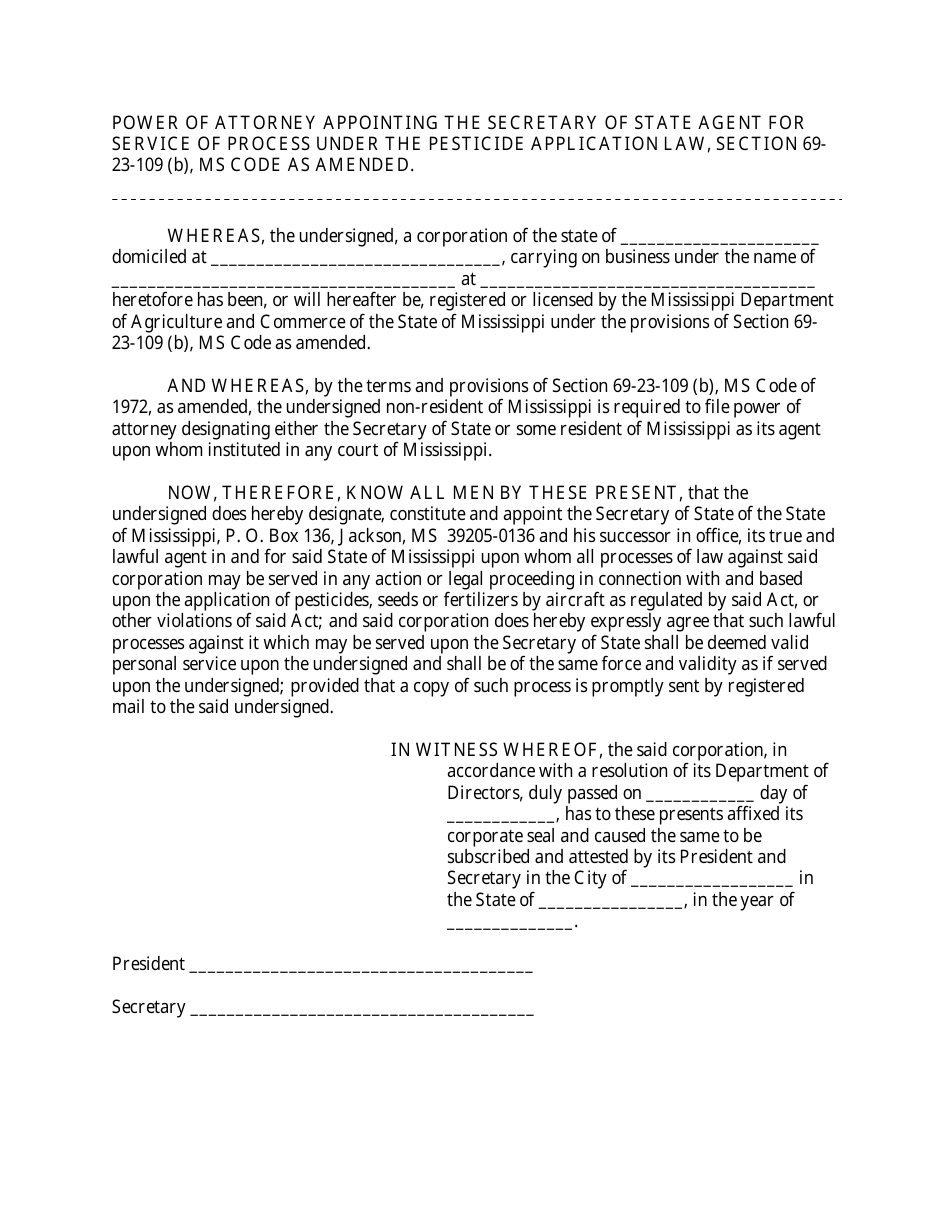 Power Of Attorney Document Which Has Notary Section