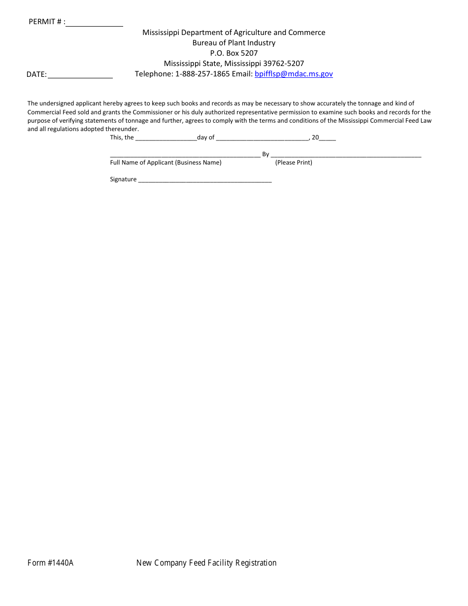 Form 1440A Mississippi Feed Facility Registration Form - Mississippi, Page 2