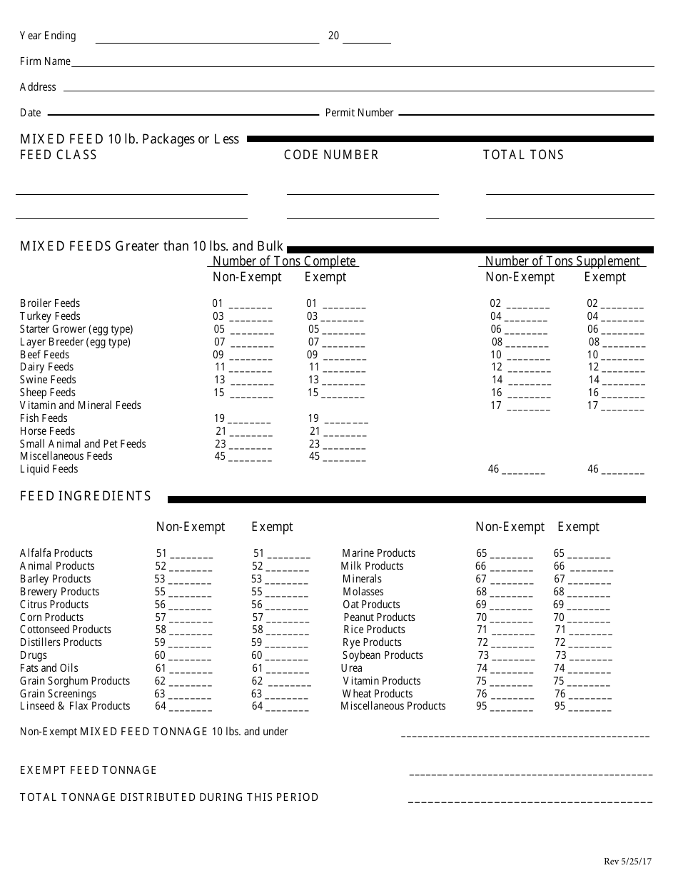 Form 1446 Commercial Feed Tonnage Report - Mississippi, Page 2