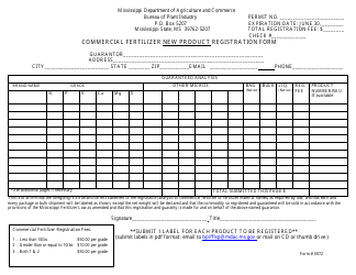 Document preview: Form 0072 Commercial Fertilizer New Product Registration Form - Mississippi