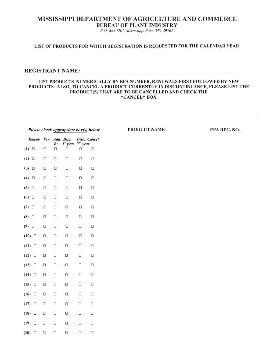 Application for Registration and / or Reregistration (Renewal) of Pesticides - Mississippi, Page 2