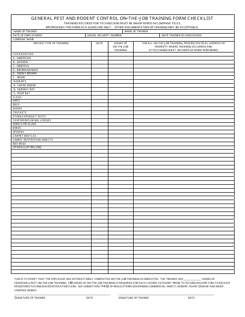 General Pest and Rodent Control on-The-Job Training Form Checklist - Mississippi