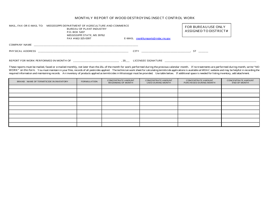 Mississippi Monthly Report of Wood Destroying Insect Control Work ...