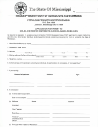 Application for Permit to Mix, Blend and/or Distribute Alcohol-Gasoline Blends - Mississippi