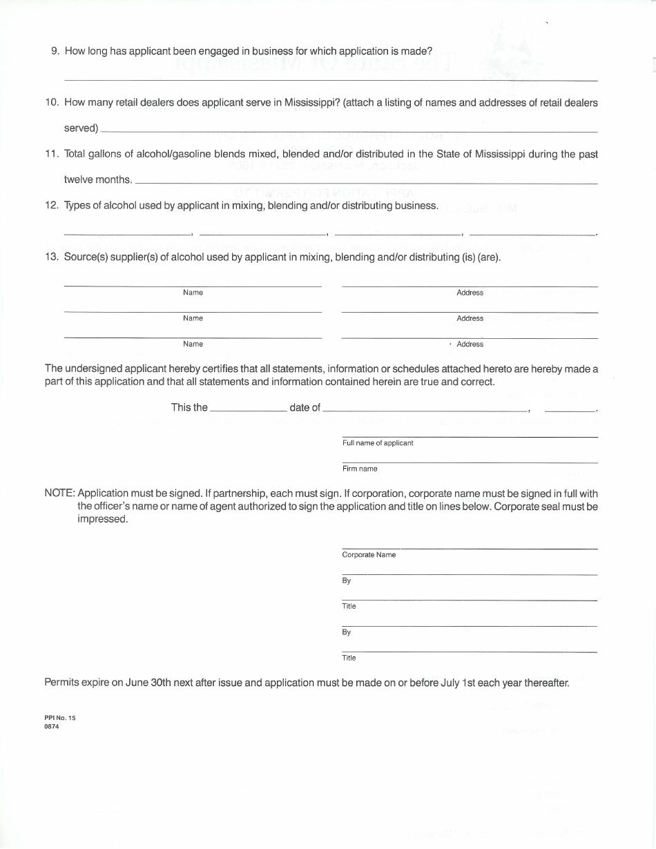 Mississippi Application for Permit to Mix, Blend and/or Distribute ...