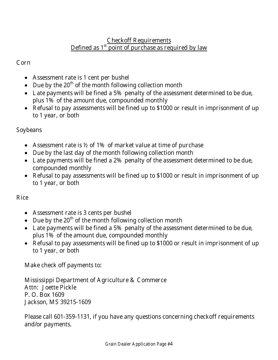 Application for Grain Dealer License - Mississippi, Page 4