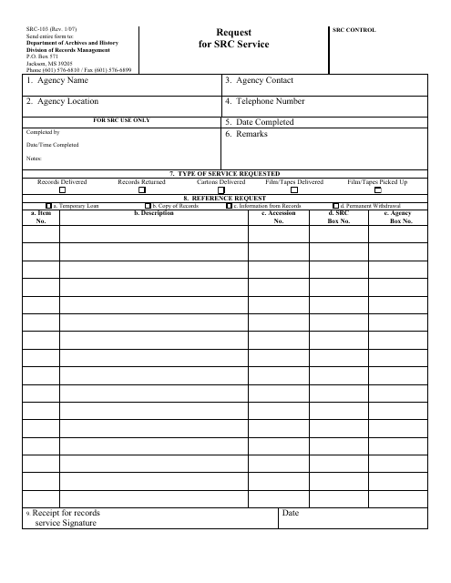 Form SRC-103 Request for Src Service - Mississippi