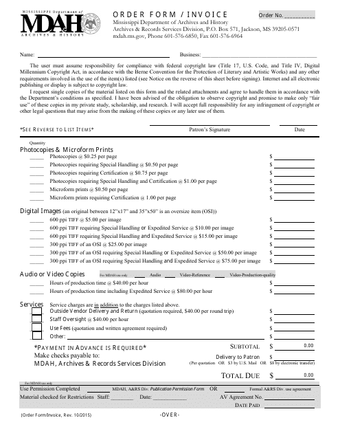 Order Form / Invoice - Mississippi