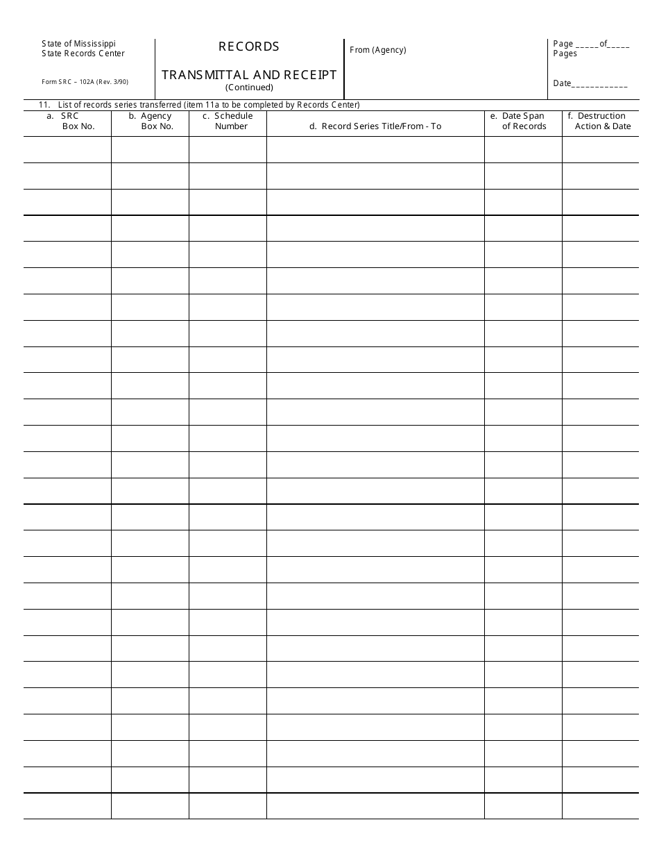 Form SRC-102 Records - Transmittal and Receipt - Mississippi, Page 2