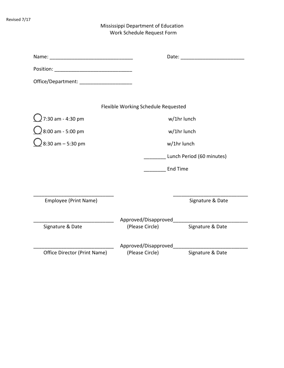 Mississippi Work Schedule Request Form - Fill Out, Sign Online and ...