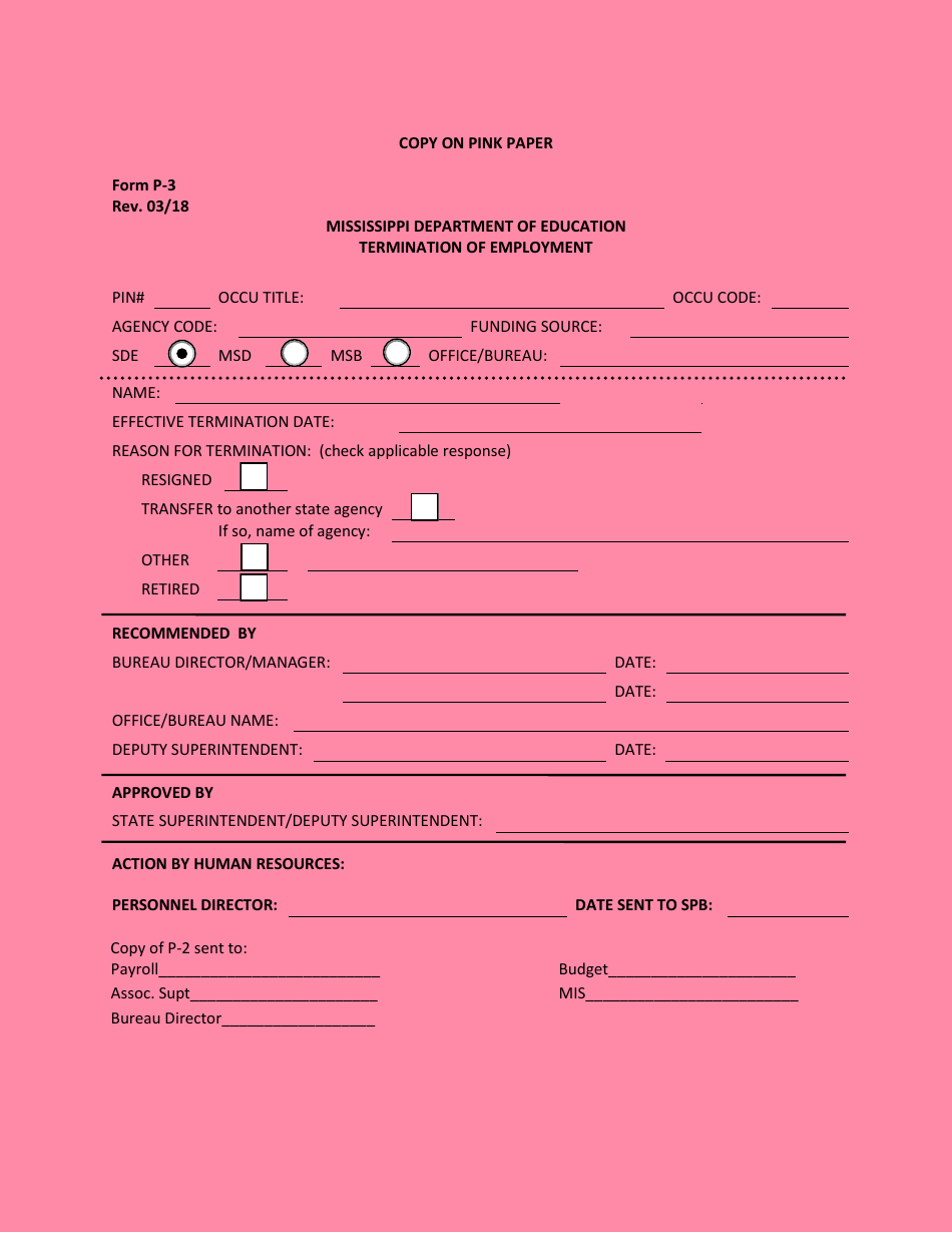 Form P-3 Termination of Employment - Mississippi, Page 1