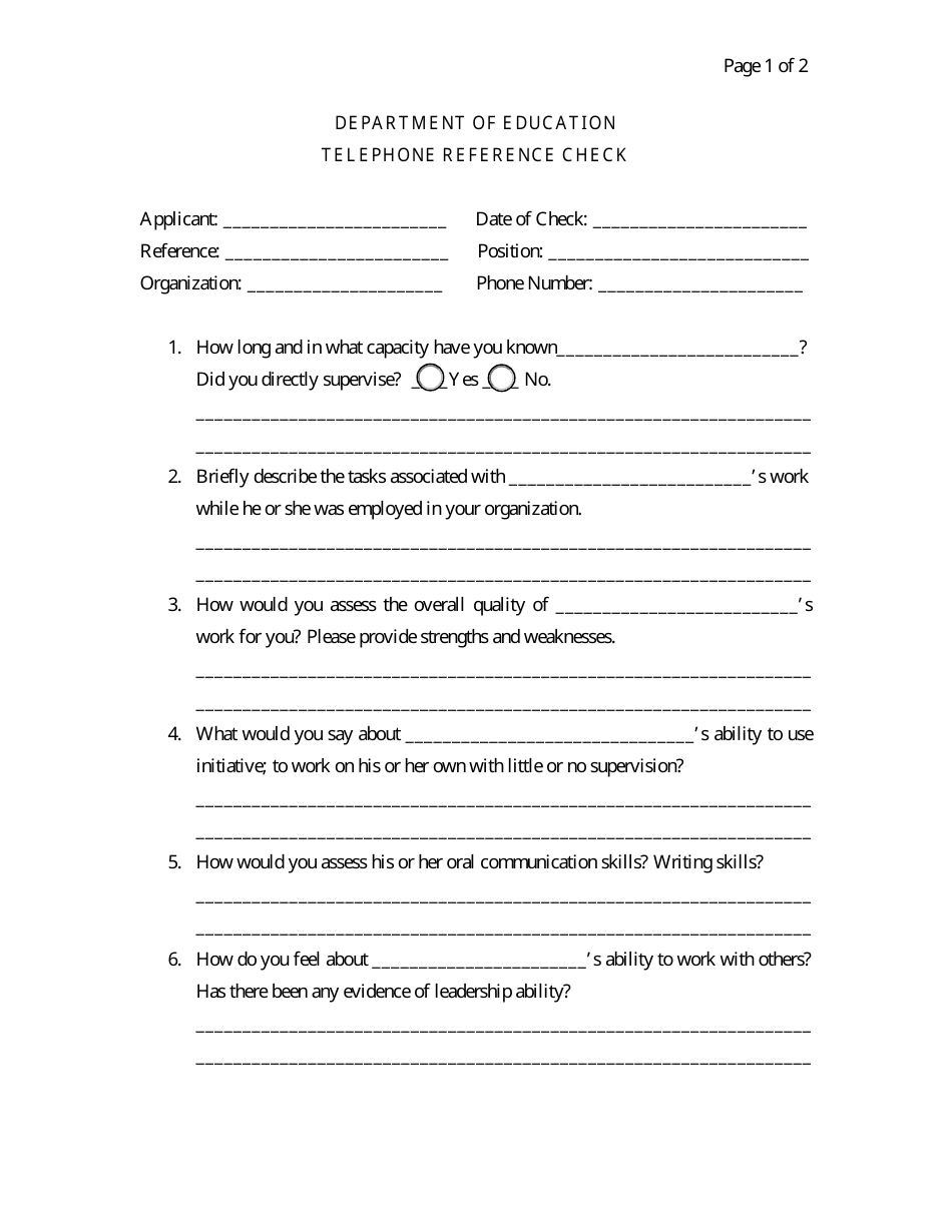 Telephone Reference Check Form - Mississippi, Page 1