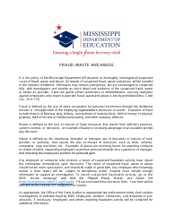 Fraud, Waste and Abuse Policy Acknowledgment Form - Mississippi