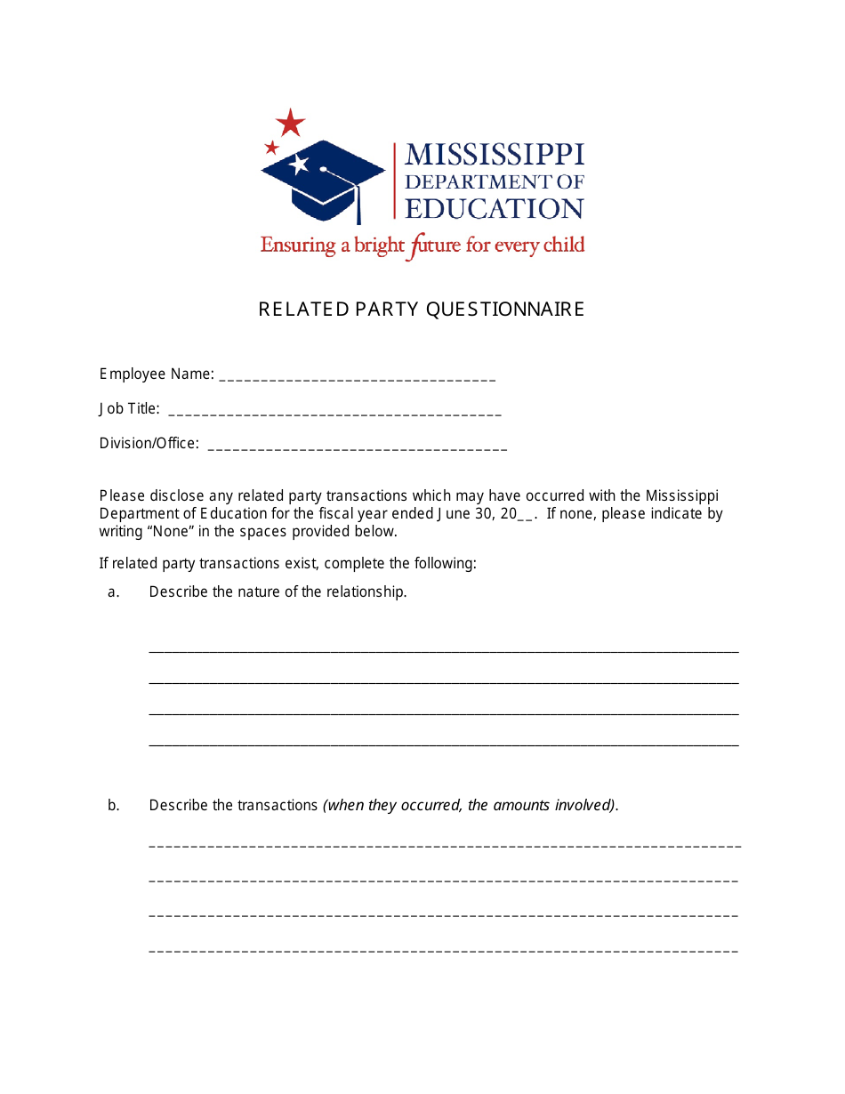 Related Party Questionnaire Form - Mississippi, Page 1