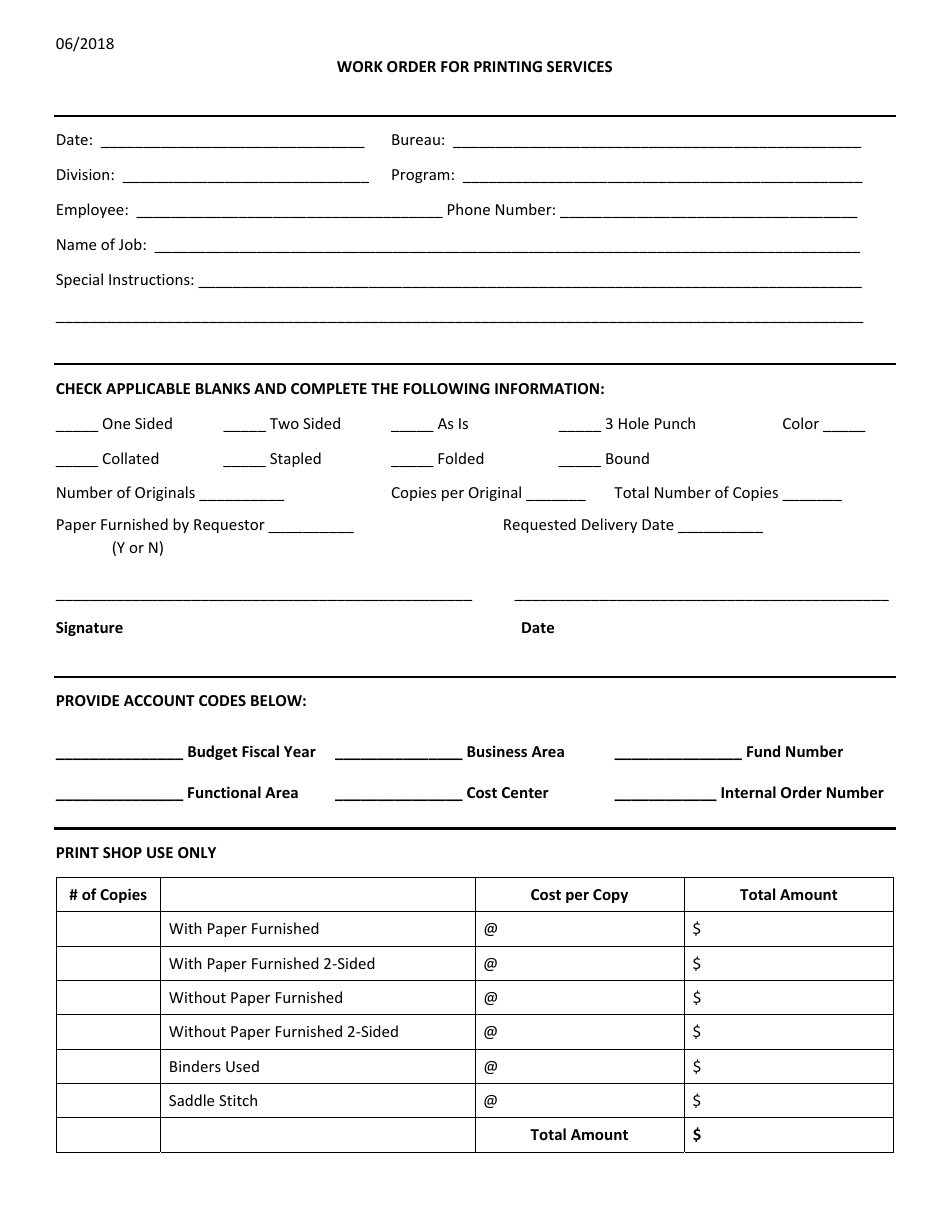 Work Order for Printing Services - Mississippi, Page 1
