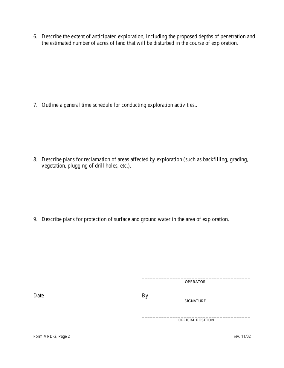Form MRD-2 Notice of Exploration Activities - Mississippi, Page 2