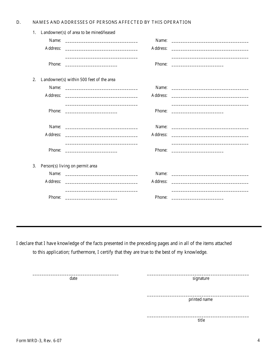 Form MRD-3 Surface Mining Permit Application - Mississippi, Page 4