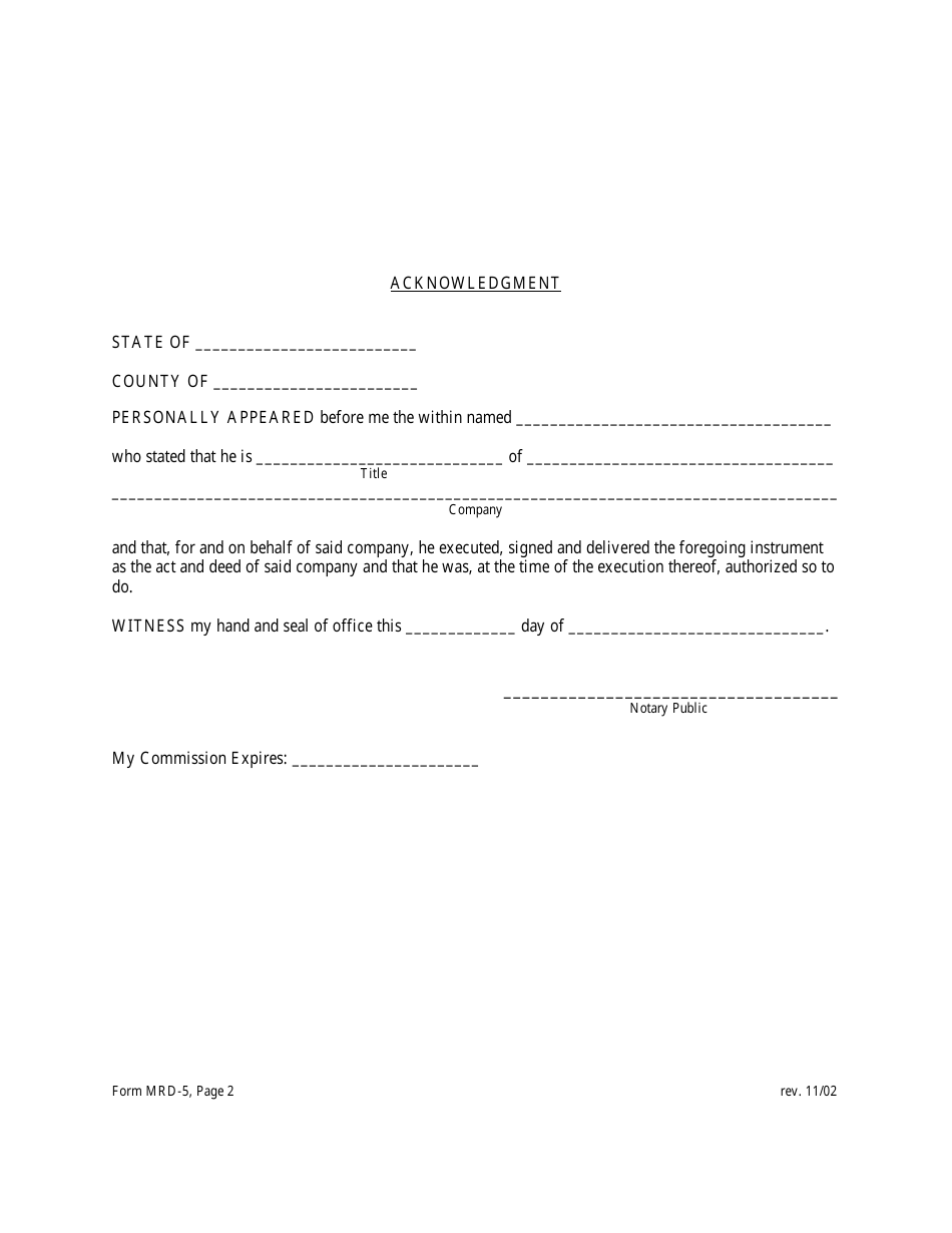 Form MRD-5 - Fill Out, Sign Online and Download Printable PDF ...