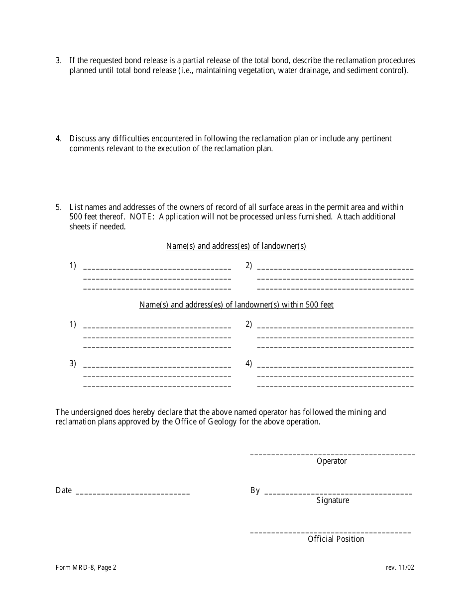 Form MRD-8 - Fill Out, Sign Online and Download Printable PDF ...