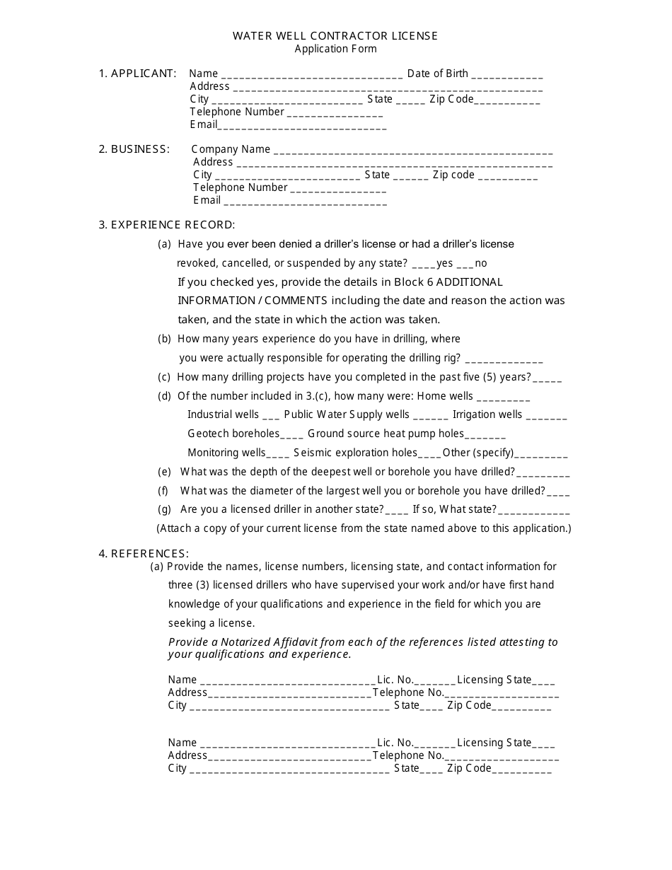 Water Well Contractor License Application Form - Mississippi, Page 1