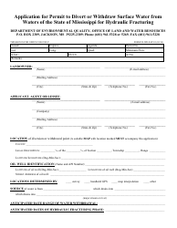 Form OLWR-FAP-01 Application for Permit to Divert or Withdraw Surface Water From Waters of the State of Mississippi for Hydraulic Fracturing - Mississippi