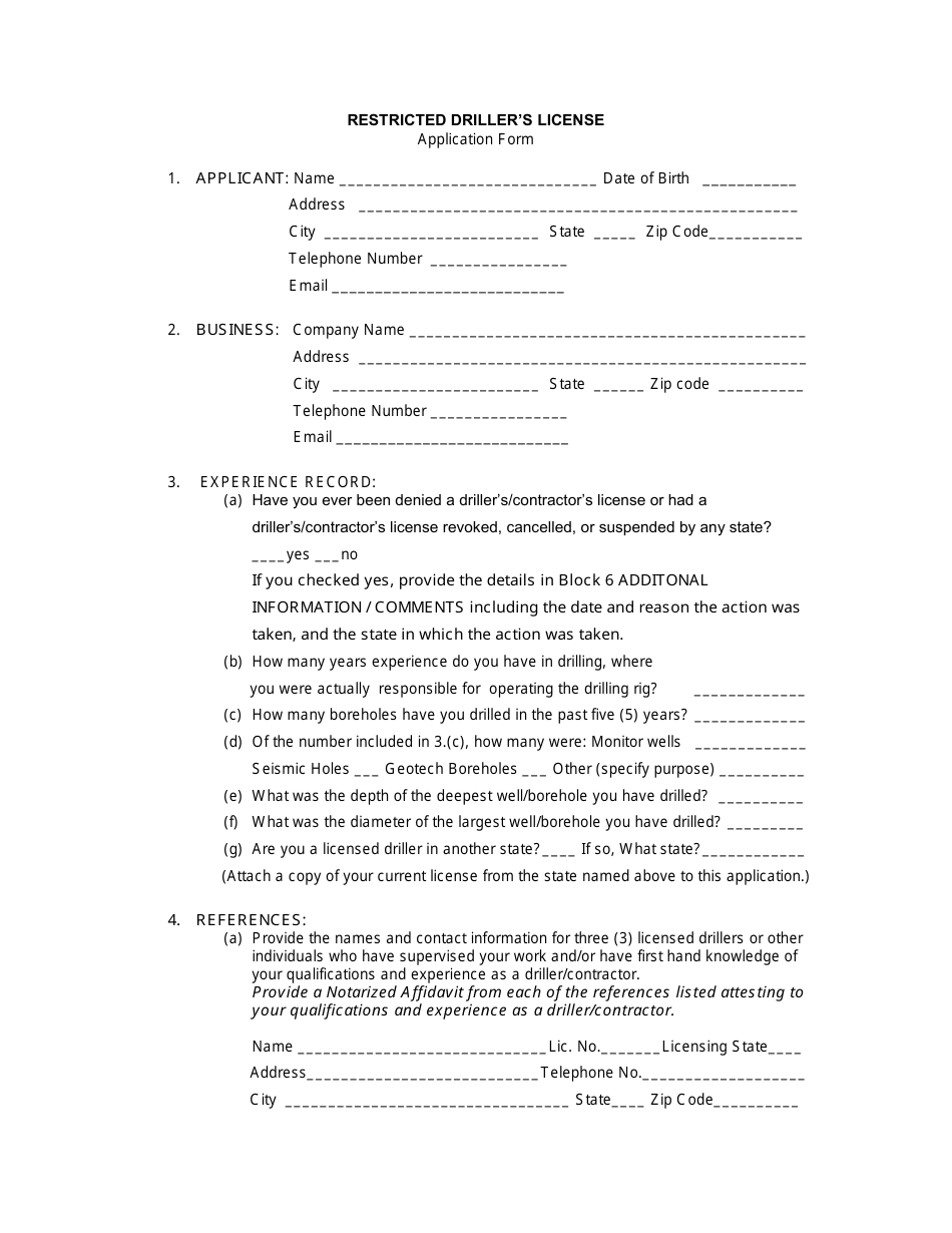 Restricted Drillers License Application Form - Mississippi, Page 1