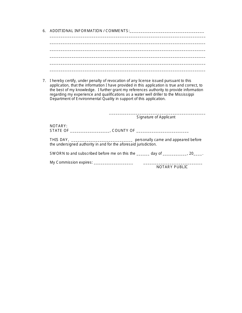 Mississippi Restricted Driller's License Application Form - Fill Out 