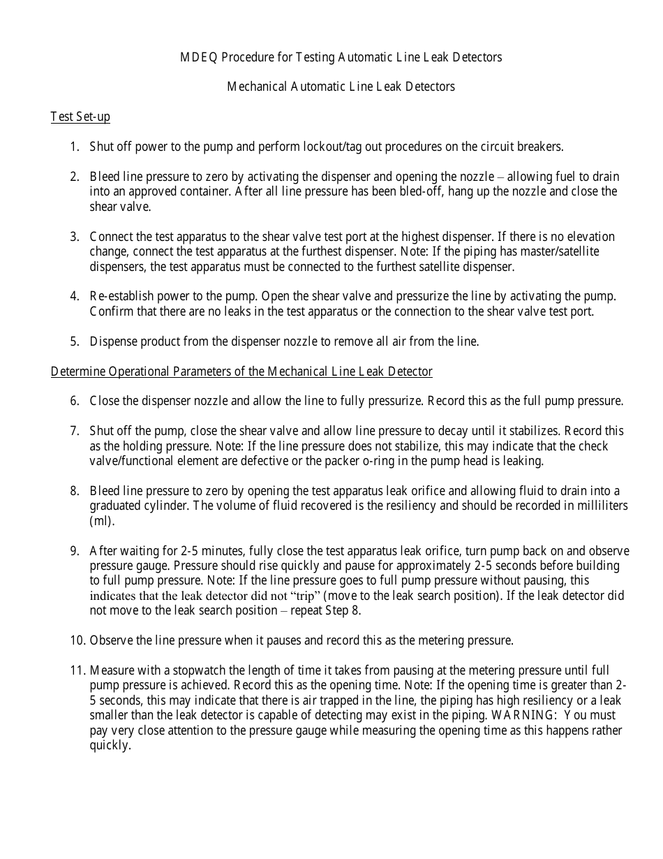Annual Automatic Line Leak Detector Testing Form - Mississippi, Page 2