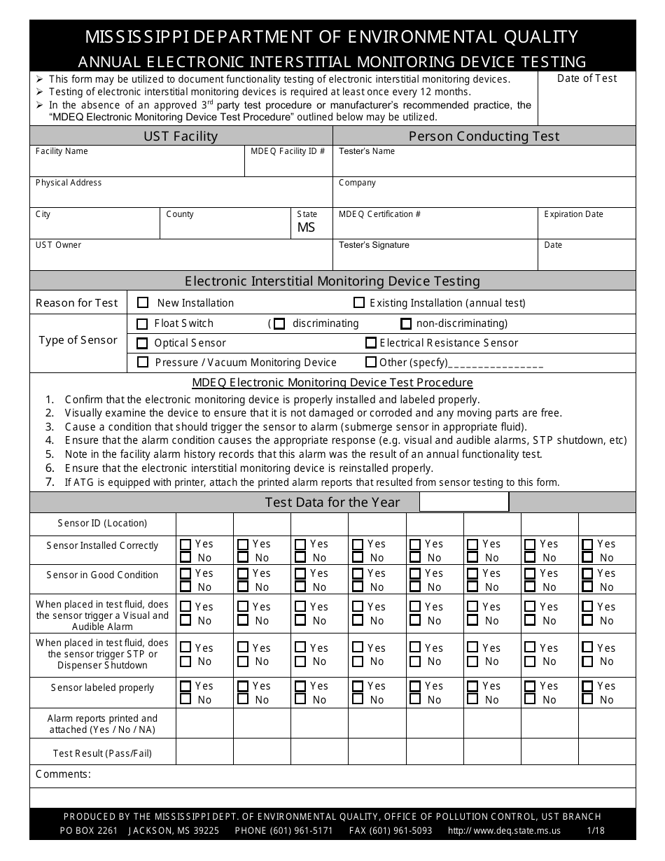 Mississippi Annual Electronic Interstitial Monitoring Device Testing ...
