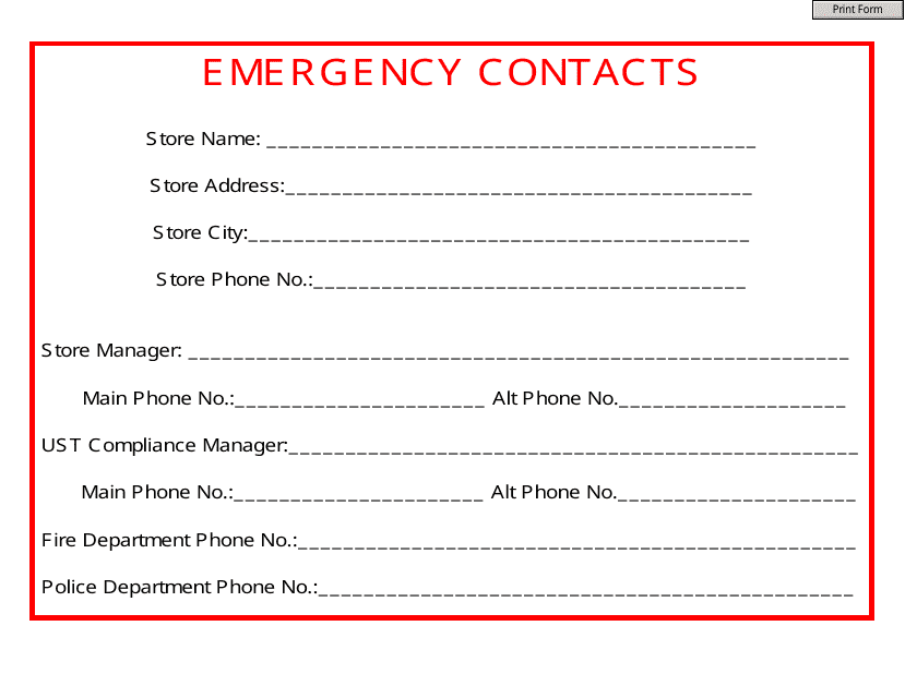Emergency Contacts Form - Mississippi Download Pdf