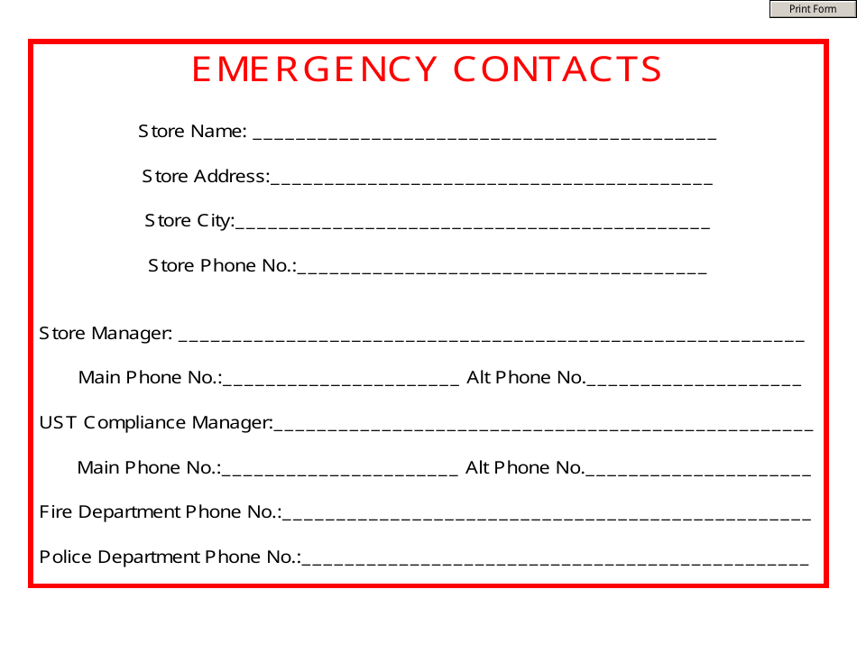 Emergency Contacts Form - Mississippi, Page 1