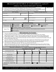 Document preview: Annual Spill Bucket Integrity Testing Form - Mississippi