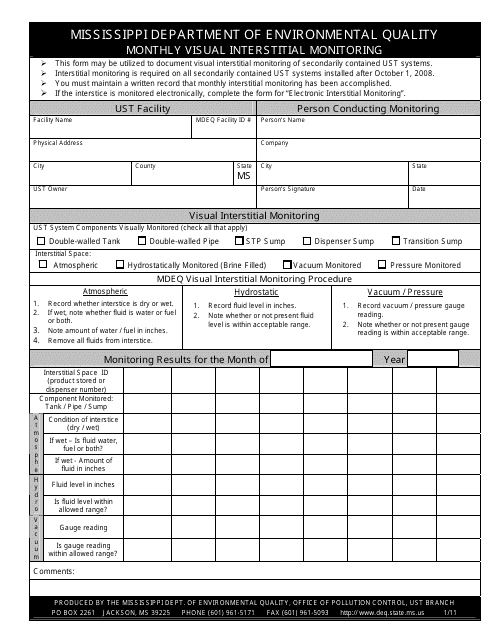 Monthly Visual Interstitial Monitoring Form - Mississippi