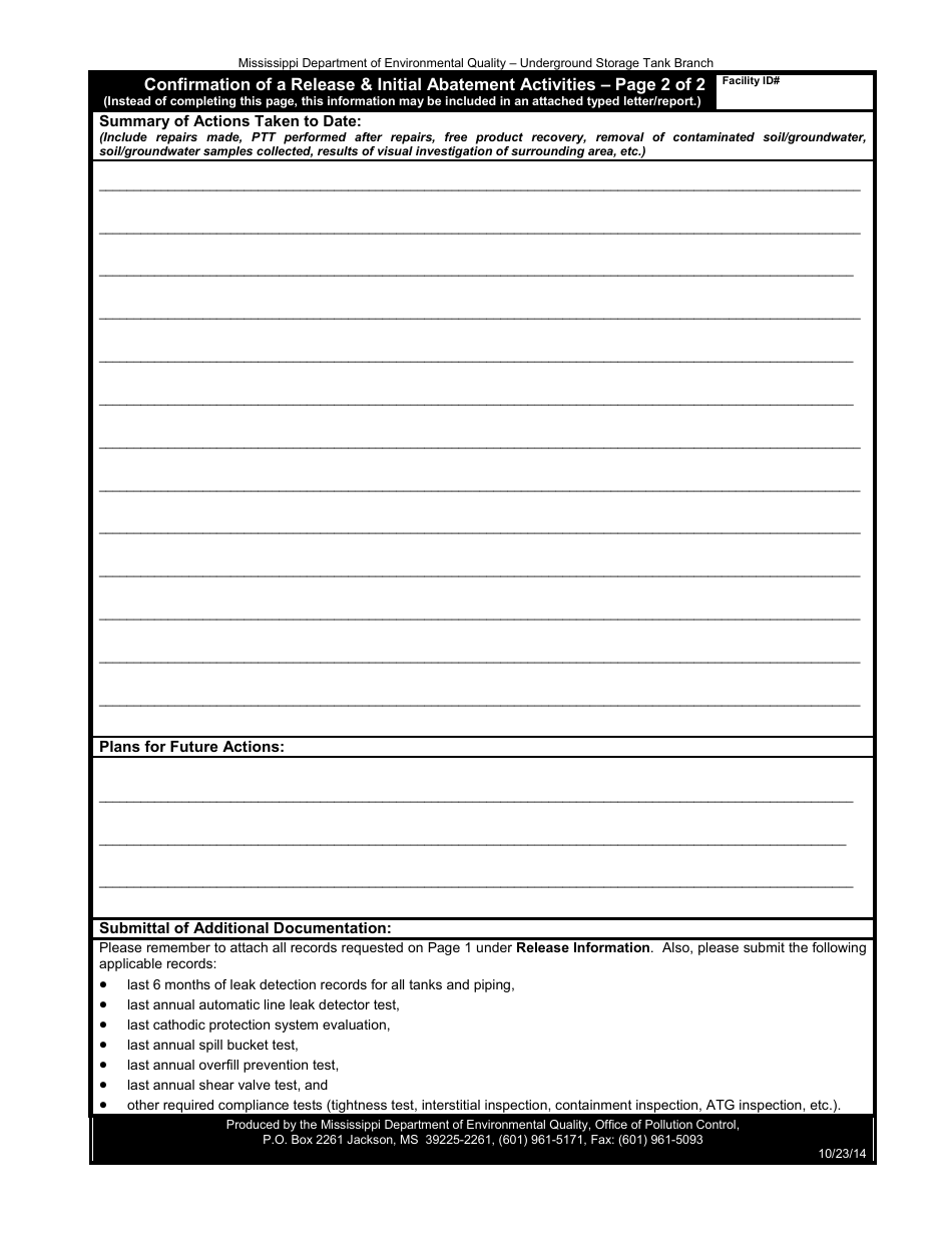 Confirmation of a Release  Initial Abatement Activities - Mississippi, Page 2